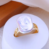 Freshwater Square-Shaped Flat Big Baroque Pearl Silver and Gold Colour Rings