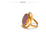 18K Gold Plated Exquisite Stainless Steel Natural Stone Shell Rotatable Open Unique Ring