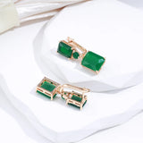 14 Karat Gold Filled Square Big Dark Green AAA Zircon Crystals Drop Vintage Earrings