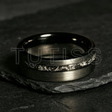 Black Meteorite Offset groove Brushed Finish 6/8mm Tungsten Carbide Couple Rings