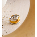 18K Gold Plated New Stainless Steel Layered Geometric Cast Statement Attractive Ring