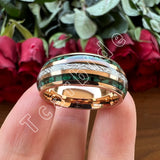 Bright Meteorite and Malachite Inlay 8MM Tungsten Carbide Wedding Men Women Ring