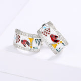 Creative Bird Shape AAA Zircon Diamonds Handmade Enamel Magpie Earrings