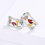 Creative Bird Shape AAA Zircon Diamonds Handmade Enamel Magpie Earrings