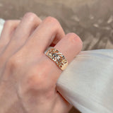 14K Gold Filled Exquisite Hollow Embossed Flowers Fashion Geometric Charm Rings