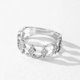 New Design Silver AAAA Lab Created Diamonds Vintage Geometric Hollow Wide Rings
