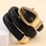 New Luxury CZ Diamond Inlaid Snake Shaped Fashion Quartz Leather Women's Bracelet Watches