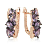 Unique Luxury 14K Rolled Rose Gold AAA Purple Zircon Crystals Earrings For Women - Fine Jewellery