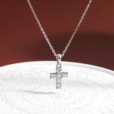 New Sparkling Real 0.1 Carat 3mm Moissanite Diamonds Cross Pendant Necklace For Women Silver Party Fine Jewellery - The Jewellery Supermarket