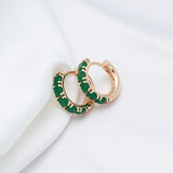 Lovely Vintage 14K Filled Gold Dark Green AAA Zircon Crystals Hoop Earrings