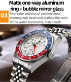 Luxury GMT Men's Diving Watch 200m Waterproof Bubble Mirror Glass Quartz Watch