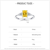 Luxury Sparkling Princess Cut Yellow AAAA Lab Created Diamond Silver Fine Ring