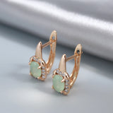 14 Karat Filled Gold New Geometric Oval Jade Green AAA Zircon Crystals Elegant Earrings