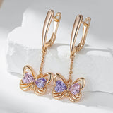 14 Karat Gold Filled Pink Purple AAA Zircon Diamonds Butterfly Shape Long Drop Earrings