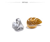 18K Gold Plated Stylish Design Stainless Steel Metal Leaf Leaves Open Ring Fashion Jewellery
