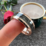 New 8MM Black Meteorite Beveled Polished Finish Comfort Fit Tungsten Gold Wedding Rings for Men and Women