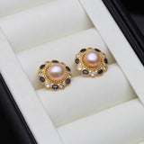 Floral Cluster Real Multicolour Pearls AAA Zircons Silver Stud Gold Colour Earrings