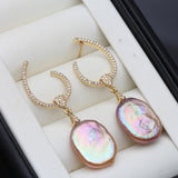 Natural White Purple Baroque Pearl AAA Zircon Diamonds Silver Long Earrings