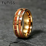 Double Groove Inlay Whiskey Wood, Domed High Polished Tungsten Carbide Rings