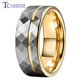 Multi-Faceted Brushed Offset Grooved  Hammer Finish 8MM Tungsten Wedding Rings