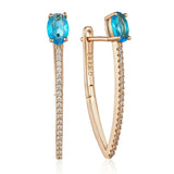 Luxury Fashion V Shape 14K Rolled Rose Gold AAA Blue Zircon Earrings For Women - Trendy Daily Matching Jewellery