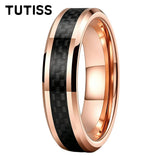 Black Carbon Fiber Inlay Beveled Edge Polished Multicolor Tungsten Carbide Rings