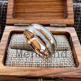 Double Groove White Meteorite Inlay 6MM 8MM Tungsten Wedding Ring Men And Women
