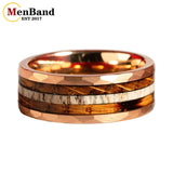 Classic Whiskey Barrel Oak Wood Deer Antler Inlay Tungsten Rings for Men Women