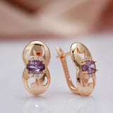 Fashion Shiny 14K Filled Rose Gold Purple AAA Zircon Crystals Earrings, Glossy High Quality Daily Fine Jewellery