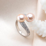 Double white pink purple black Freshwater Pearl AAA Zircon Diamonds Silver Rings