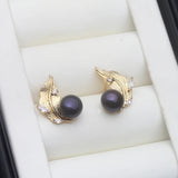 Feather Branch Real Multicolour Pearls AAA Zircon Diamonds Silver Stud Earrings