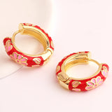 Multicolour Gold Filled Enamel Flower Daisy Chunky Round Circle Hoop Earrings