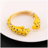 Unique Design Double Leopards Sweet Colorful Cuff Bracelet for Women Girls Gold Plated Fashion Bangle Jewelry Gift