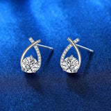 New Arrival 0.5ct Moissanite Diamonds Drop Fishtail Cross Piercing Silver Stud Earrings, Trendy Women's Jewellery - The Jewellery Supermarket
