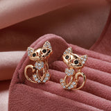 Cute Kitten 14K Rolled Gold AAA Zircon Diamonds Earrings Daily Fine Jewellery