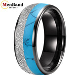 White Meteorite Block-like Turquoise Inlay 6/8MM Tungsten Rings for Men And Women