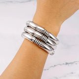 New Gold Silver Colour Chunky Bamboo Bracelets For Women - Stack Layered Curved Tube Stretch Modern Jewellery