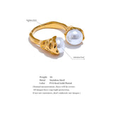 18K Gold Plated Imitation Pearls Stainless Steel Geometric Cast Charm Trendy Ring