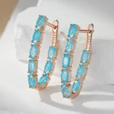14 Karat Rolled Gold Oval Multicolor AAA Zircon Crystals Long Drop Luxury Earrings