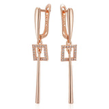 Glossy 14Karat Filled Gold AAA Lab Created Zircon Diamonds Long Dangle Earrings