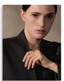 14K Gold Plated Stainless Steel Green Natural Stone AAA Zirconia Water Drop Geometric Ring