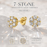 7 Stone D Colour VVS1 Moissanite Diamonds Silver Classic Round Stud Earrings