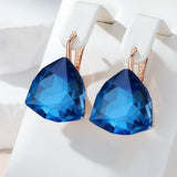 14 Karat Rolled Gold Unique Big Blue Zircon Crystal Drop Earrings For Women Fine Jewellery
