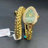 Luxury Lab Diamond Inlaid Gold Snake Braided Bangle Bracelet Ladies Watch