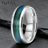 Dome High Polished Inlaid Gunmetal-Green Flow Sand 6mm 8mm Tungsten Carbide Rings