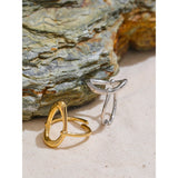 18K Gold Plated Minimalist Stainless Steel Oval Hollow Stylish Chic Open Ring