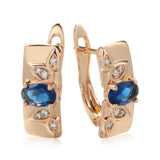 14K Gold Filled Elegant Geometric Square Sun Flower Embossed AAA Blue Zircon Earrings
