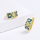 Vintage 18KGP Flower Shape Handmade Enamel Elegant Geometric Earrings