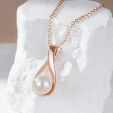 Classic Elegant Rolled Rose Gold of 14-Karat Purity Pearl Pendant And Necklace For Women - Fine Jewellery