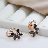 14 Karat Filled Gold Luxury Geometric Flower Black AAA Zircon Crsytal Dangle Earrings
